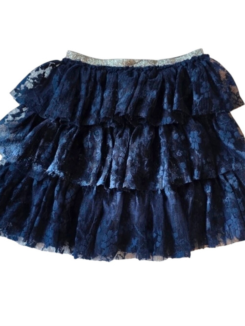 Pepco Japanese Brand navy blue lace skirt with silver trim